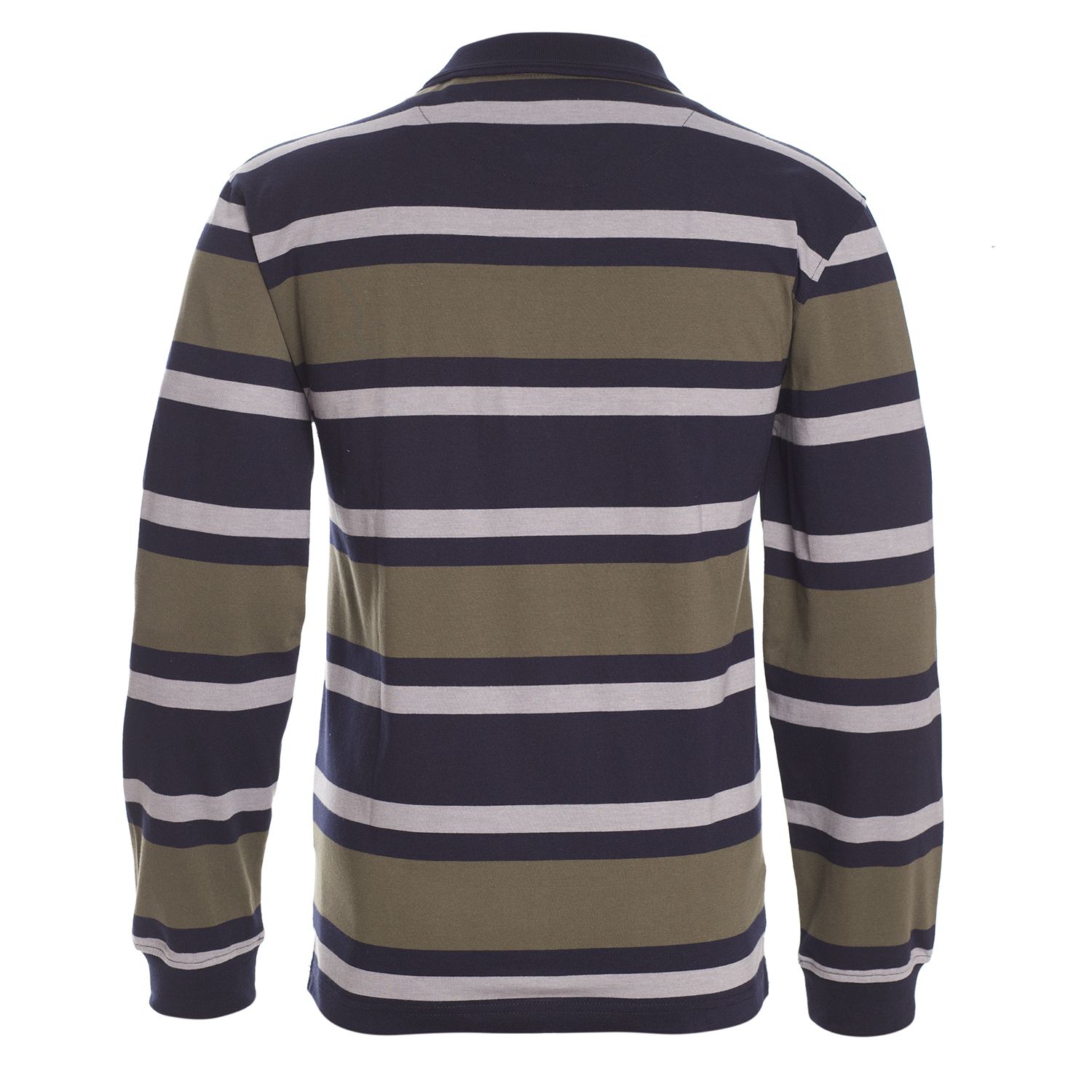 Polera Manga Larga Jersey Listada Cuello Camisero Regular Fit
