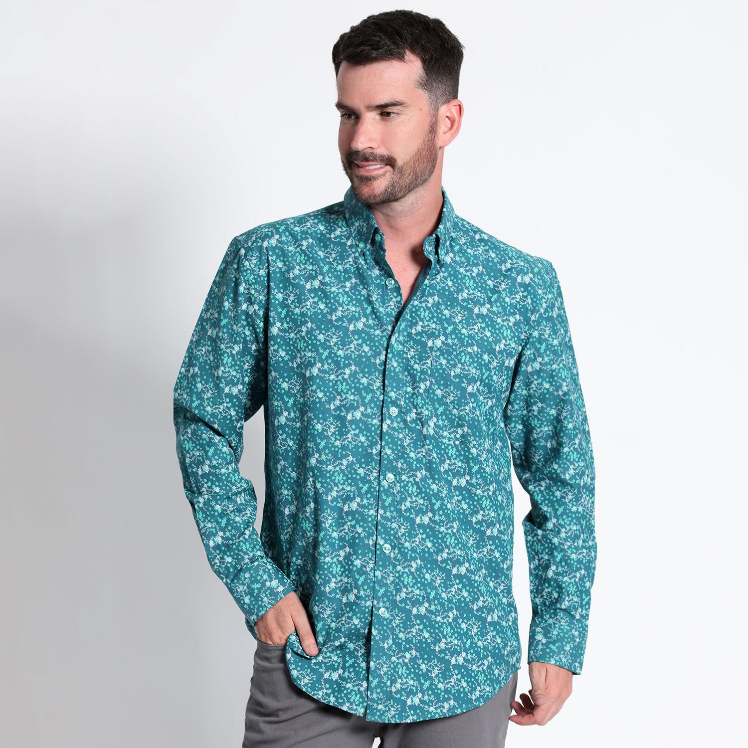 Camisa Fantasía Estampada Manga Larga Slim Fit