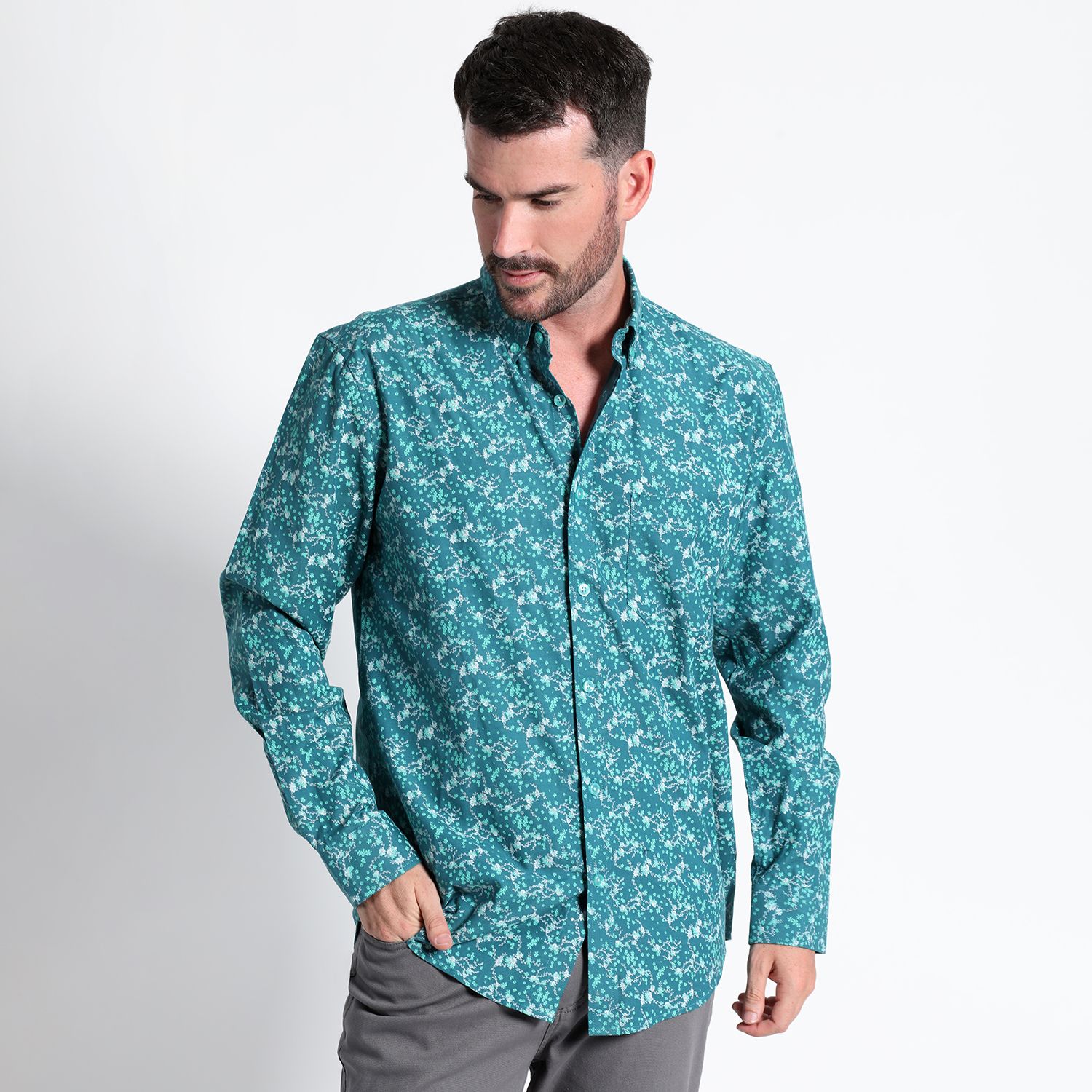 Camisa Fantasía Estampada Manga Larga Slim Fit