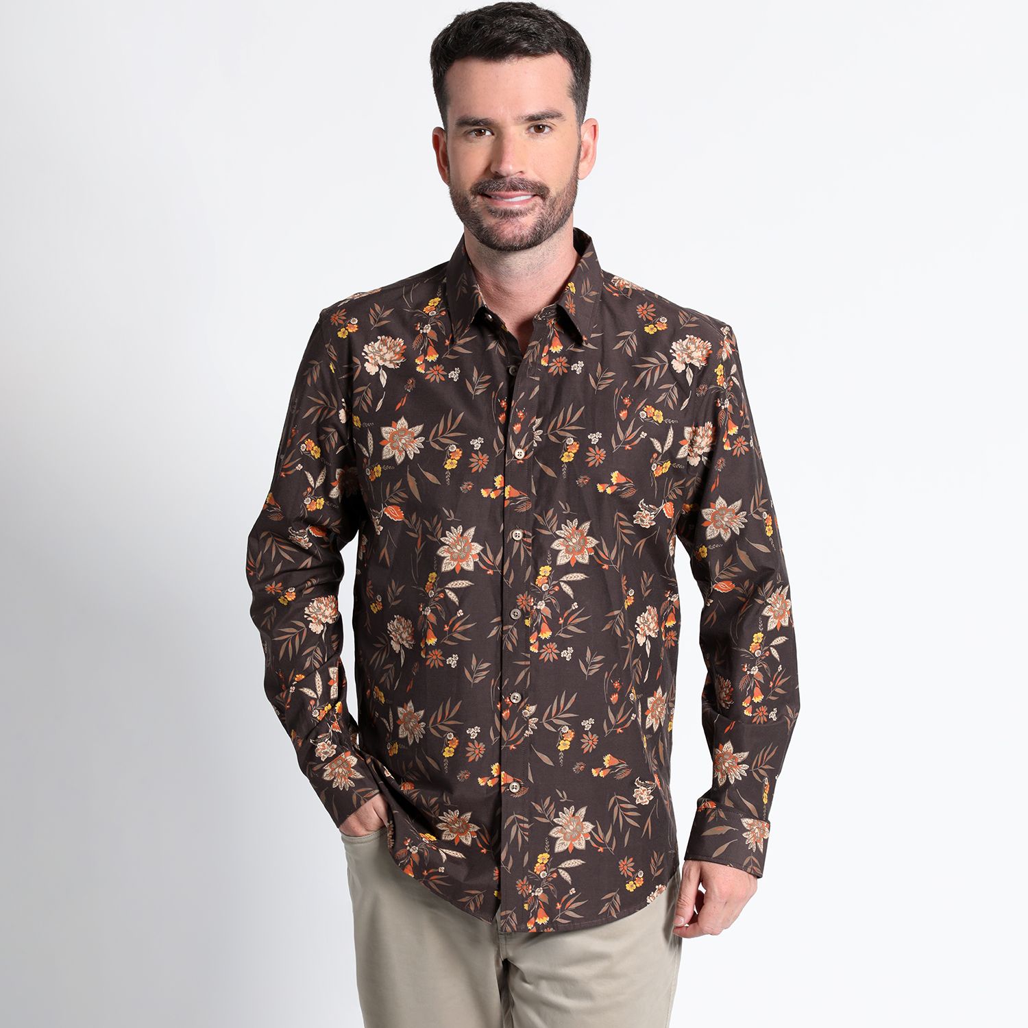 Camisa Fantasía Estampada Sport Manga Larga Slim Fit