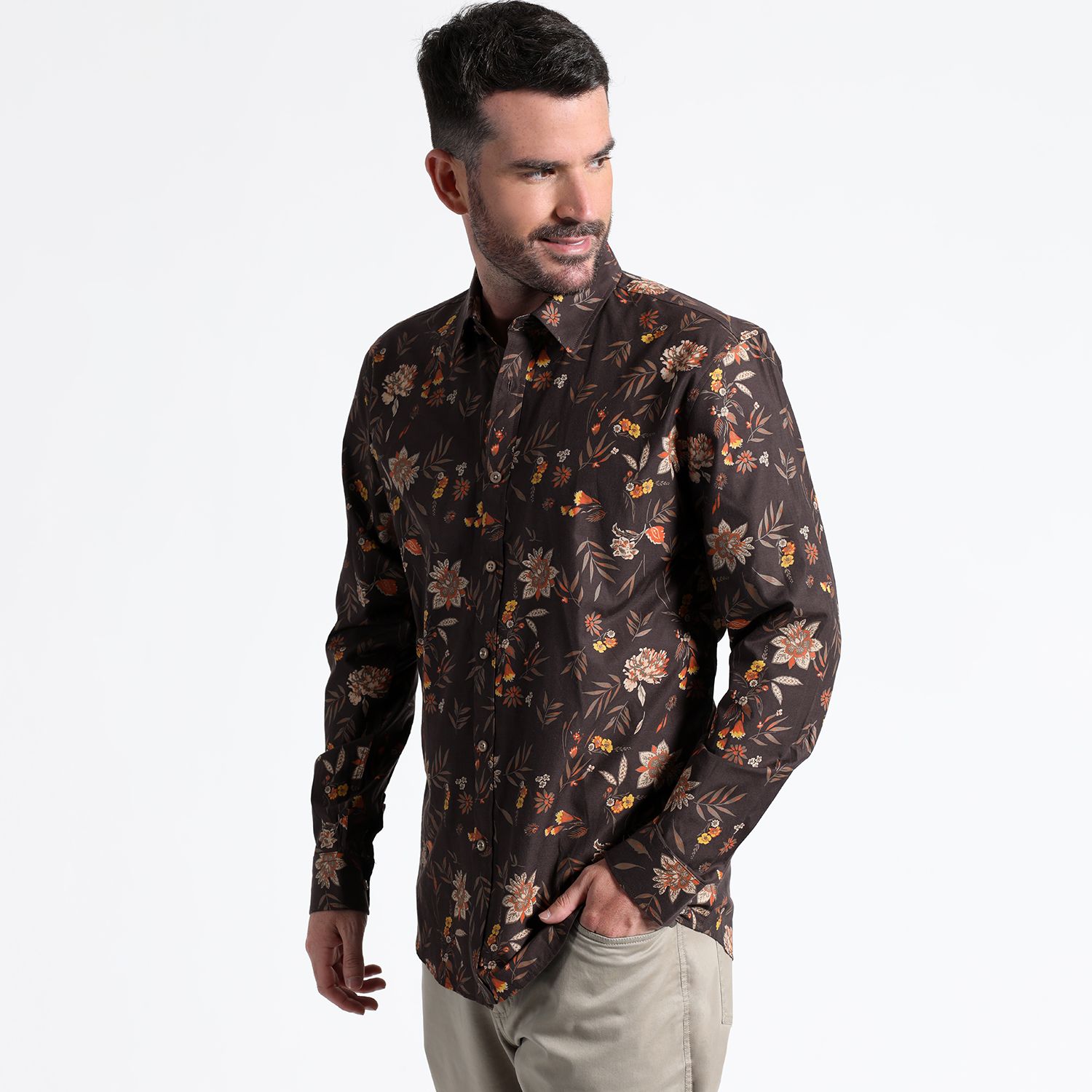 Camisa Fantasía Estampada Sport Manga Larga Slim Fit