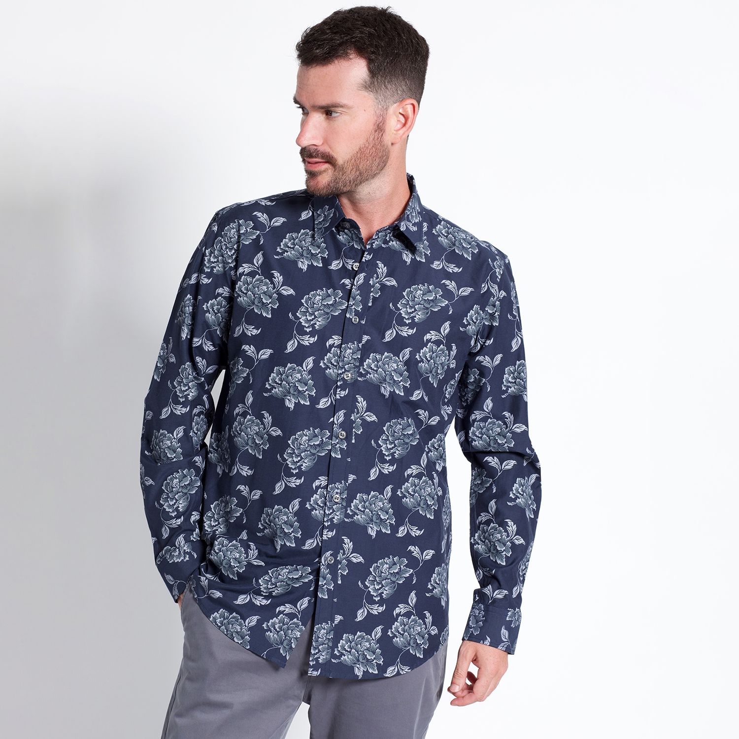 Camisa Fantasía Estampada Sport Manga Larga Slim Fit