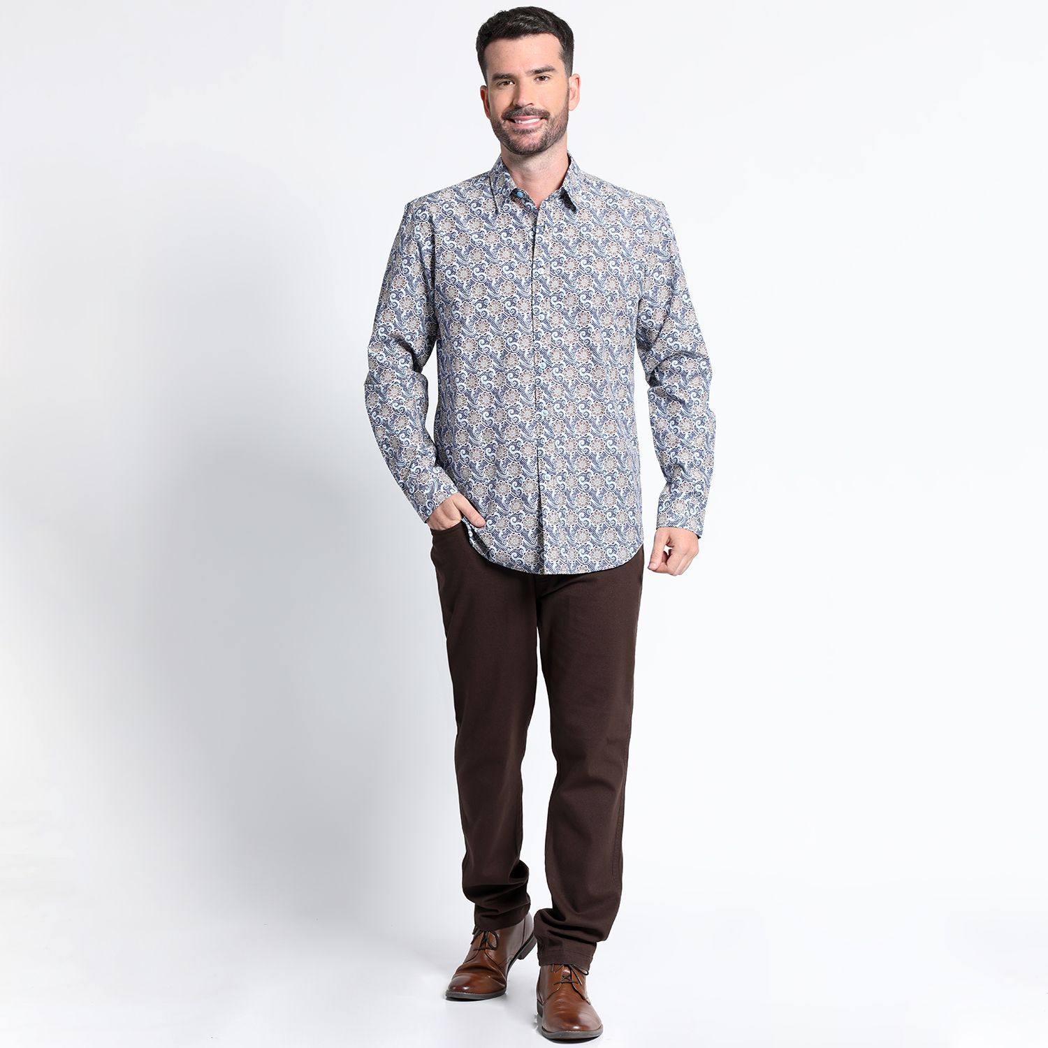 Camisa Fantasía Estampada Sport Manga Larga Slim Fit