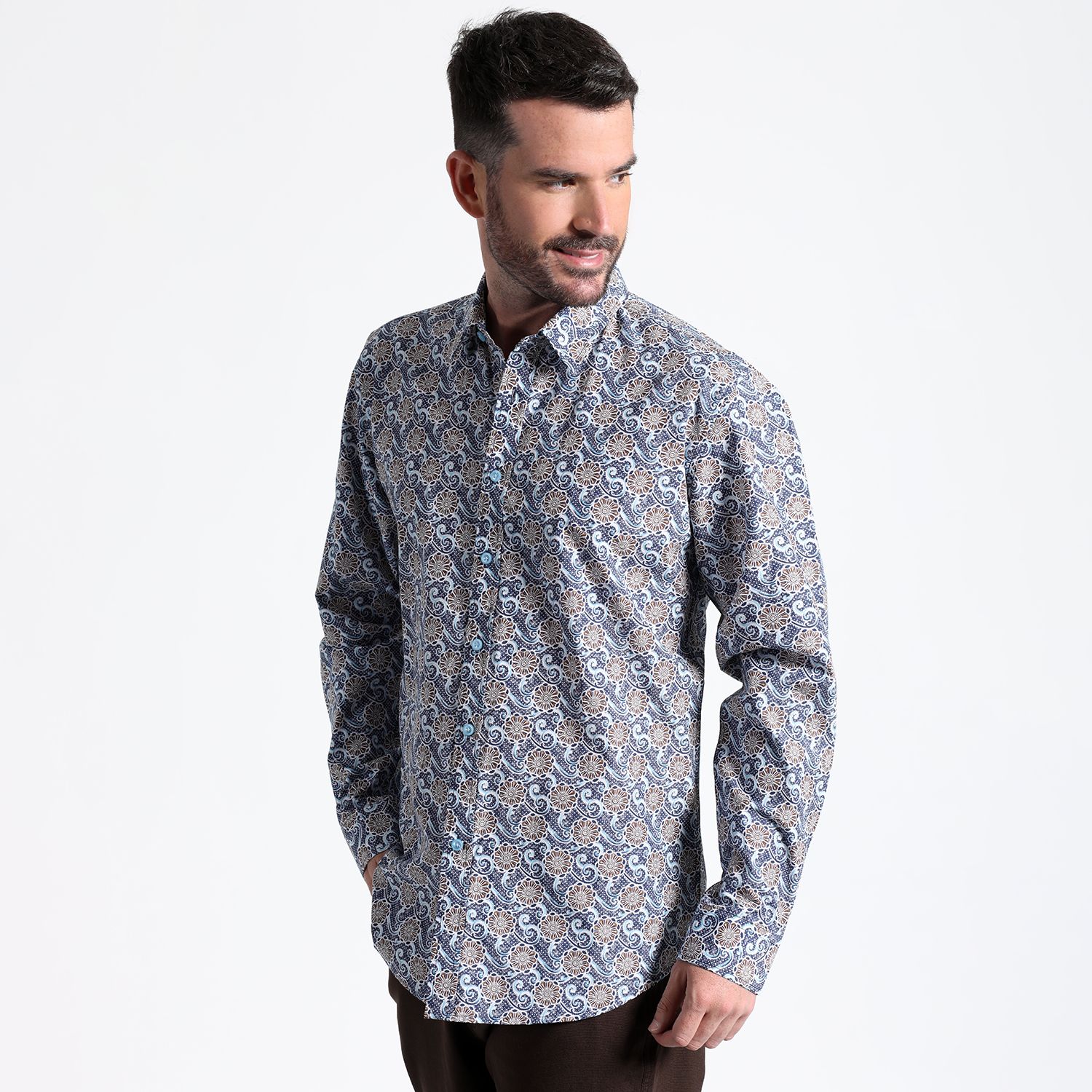 Camisa Fantasía Estampada Sport Manga Larga Slim Fit