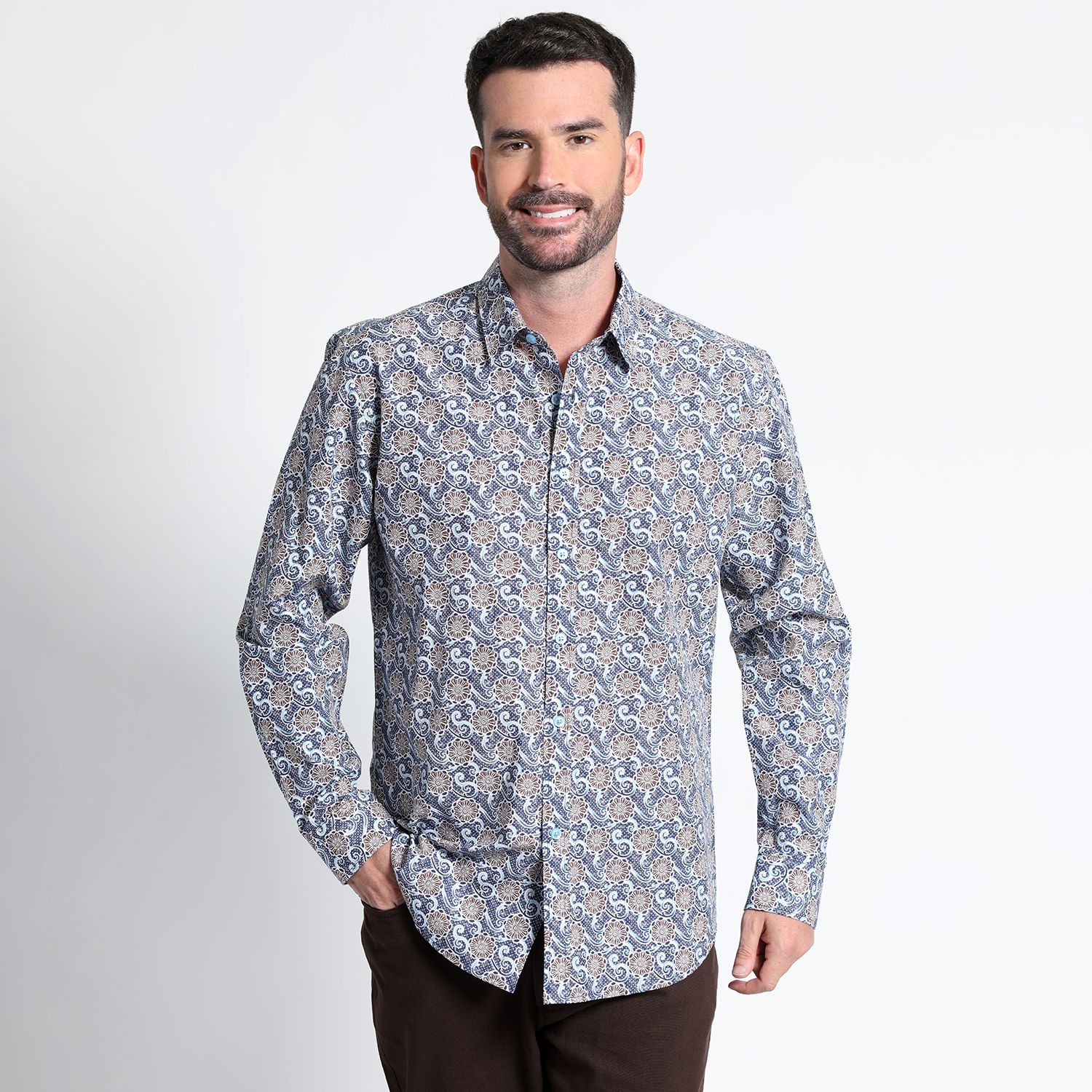 Camisa Fantasía Estampada Sport Manga Larga Slim Fit