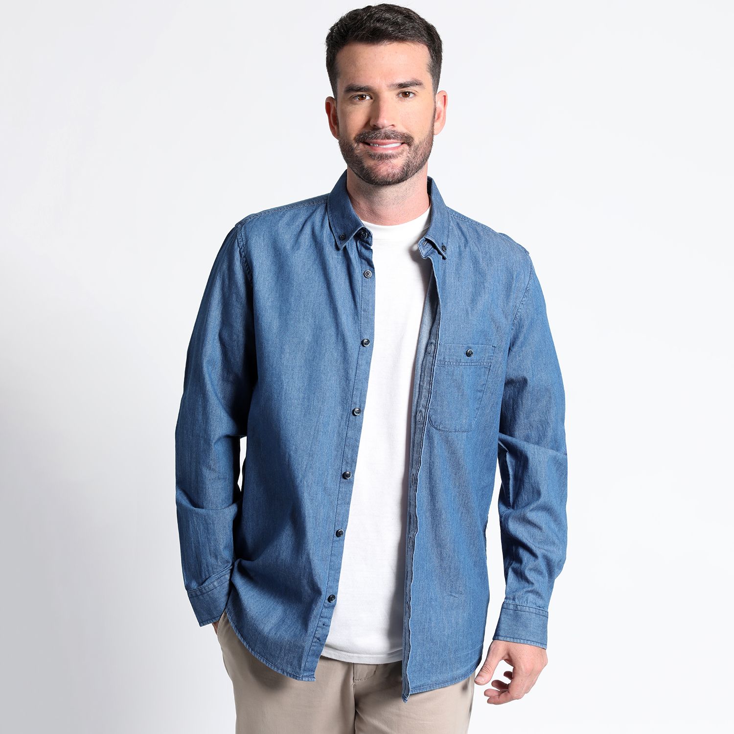 Camisa Denim Manga Larga Slim Fit