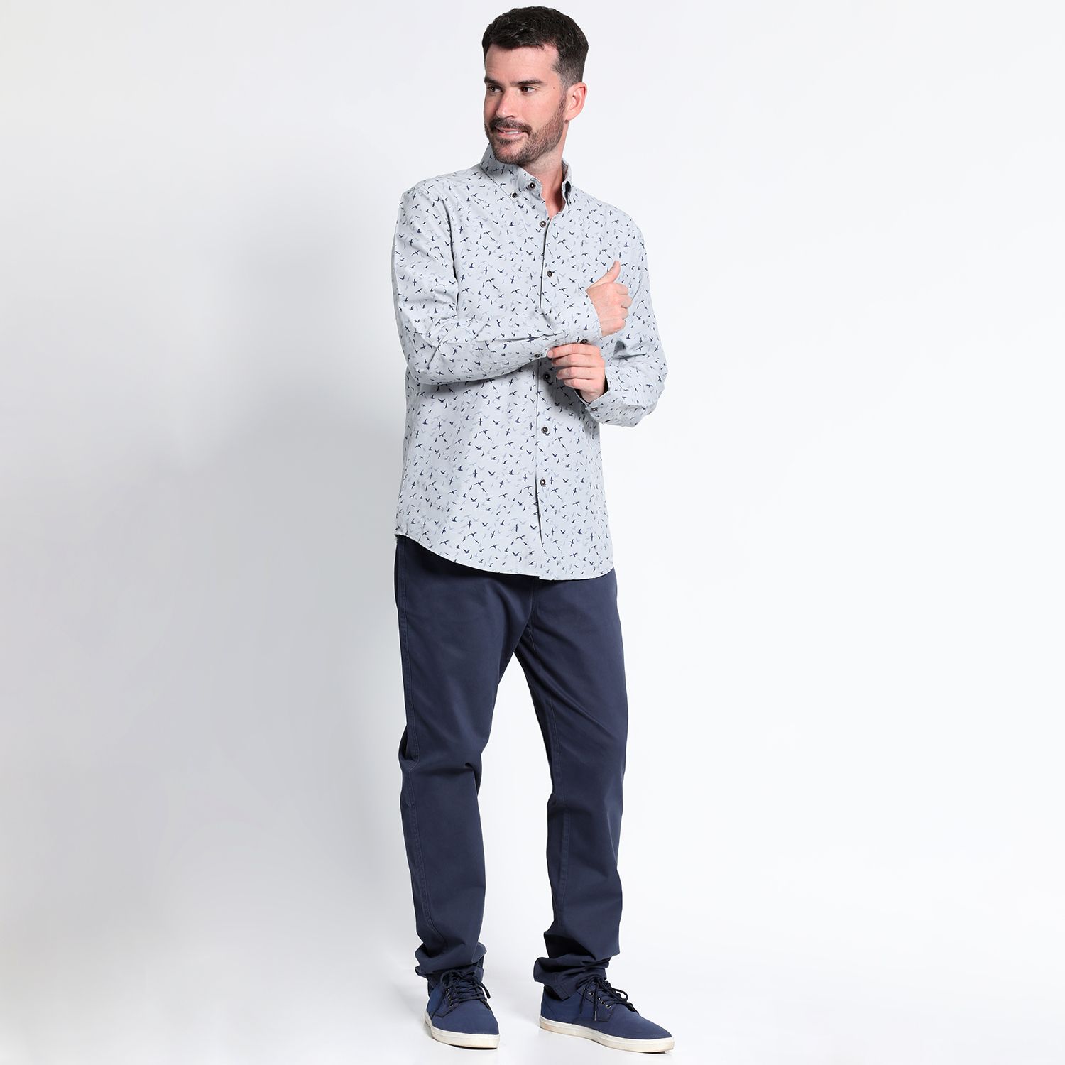 Camisa Oxford Estampada Manga Larga Slim Fit