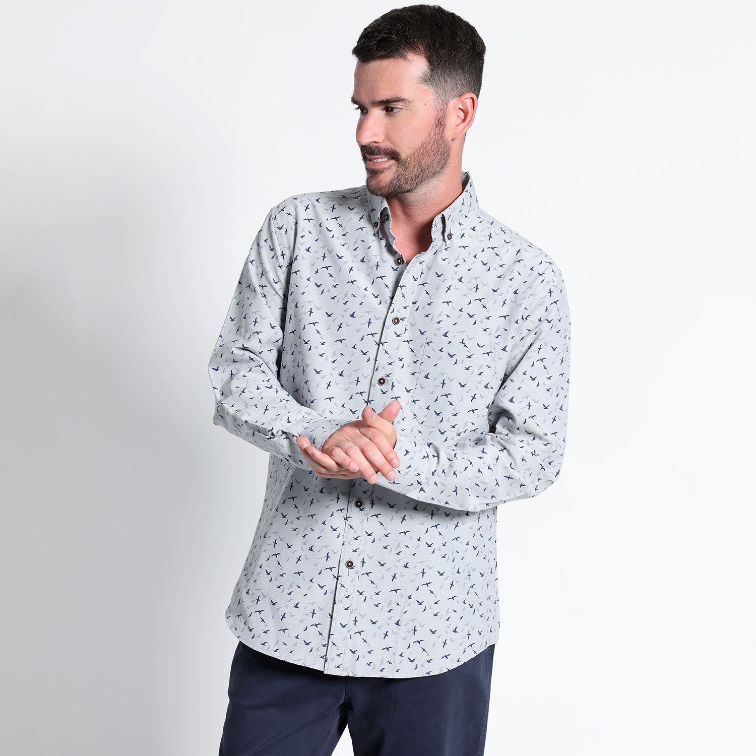 Camisa Oxford Estampada Manga Larga Slim Fit