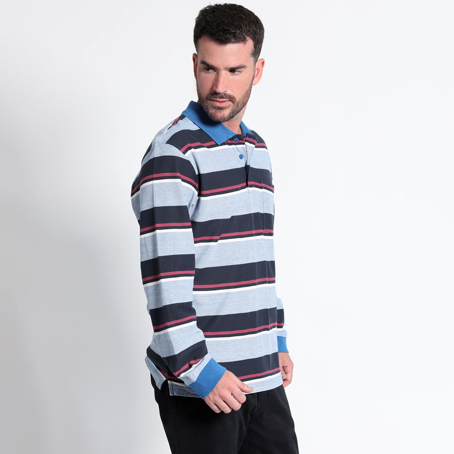 Polera Piqué Listada Manga Larga Regular Fit