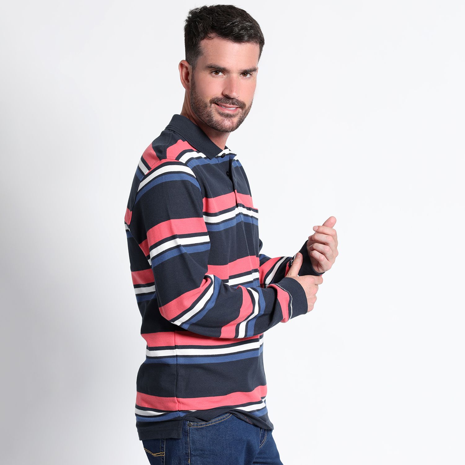 Polera Piqué Listada Manga Larga Regular Fit