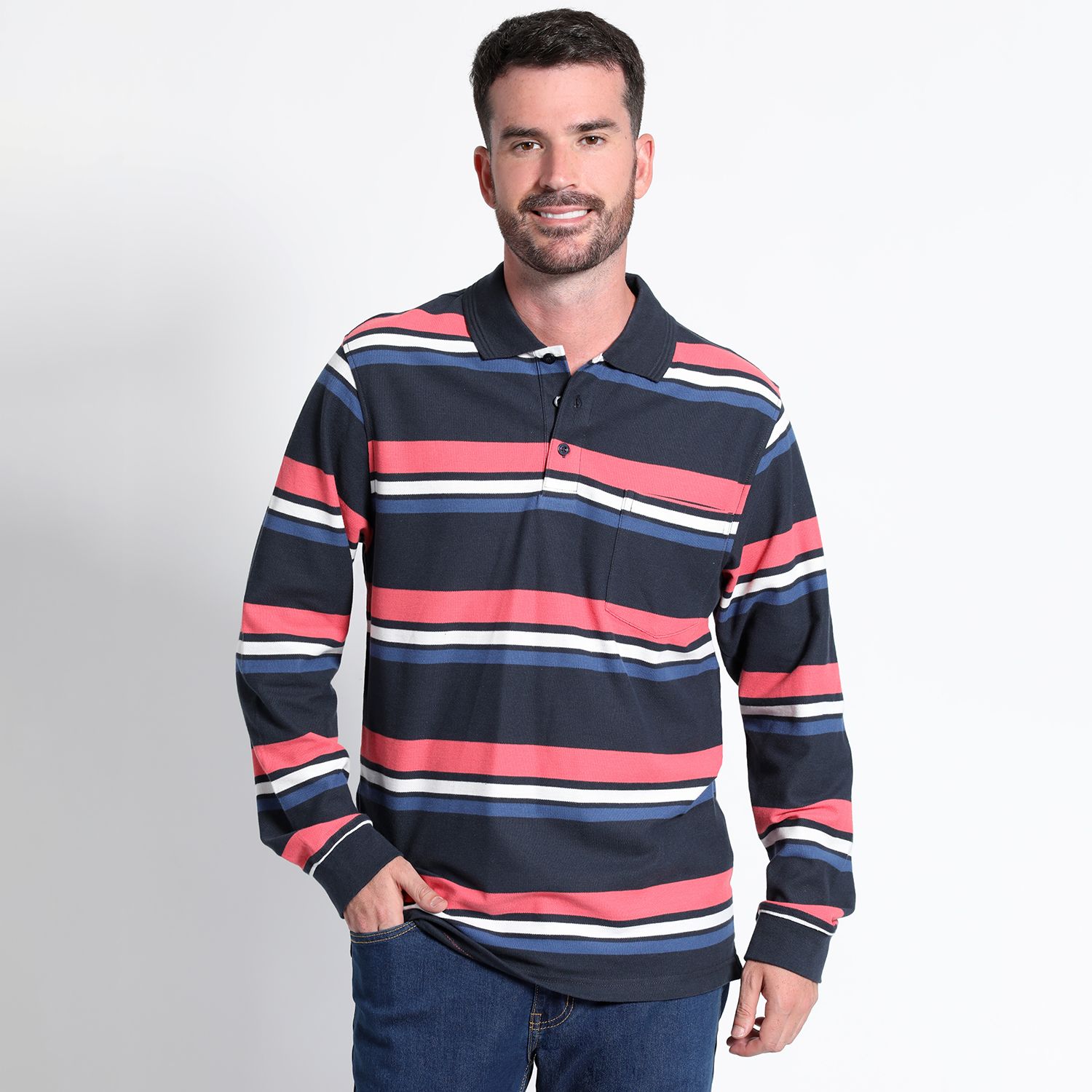 Polera Piqué Listada Manga Larga Regular Fit