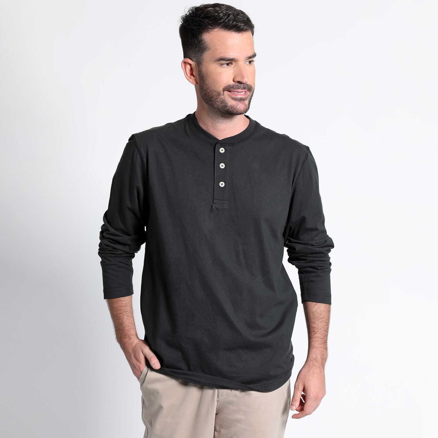 Polera Jersey Botones Manga Larga Regular Fit