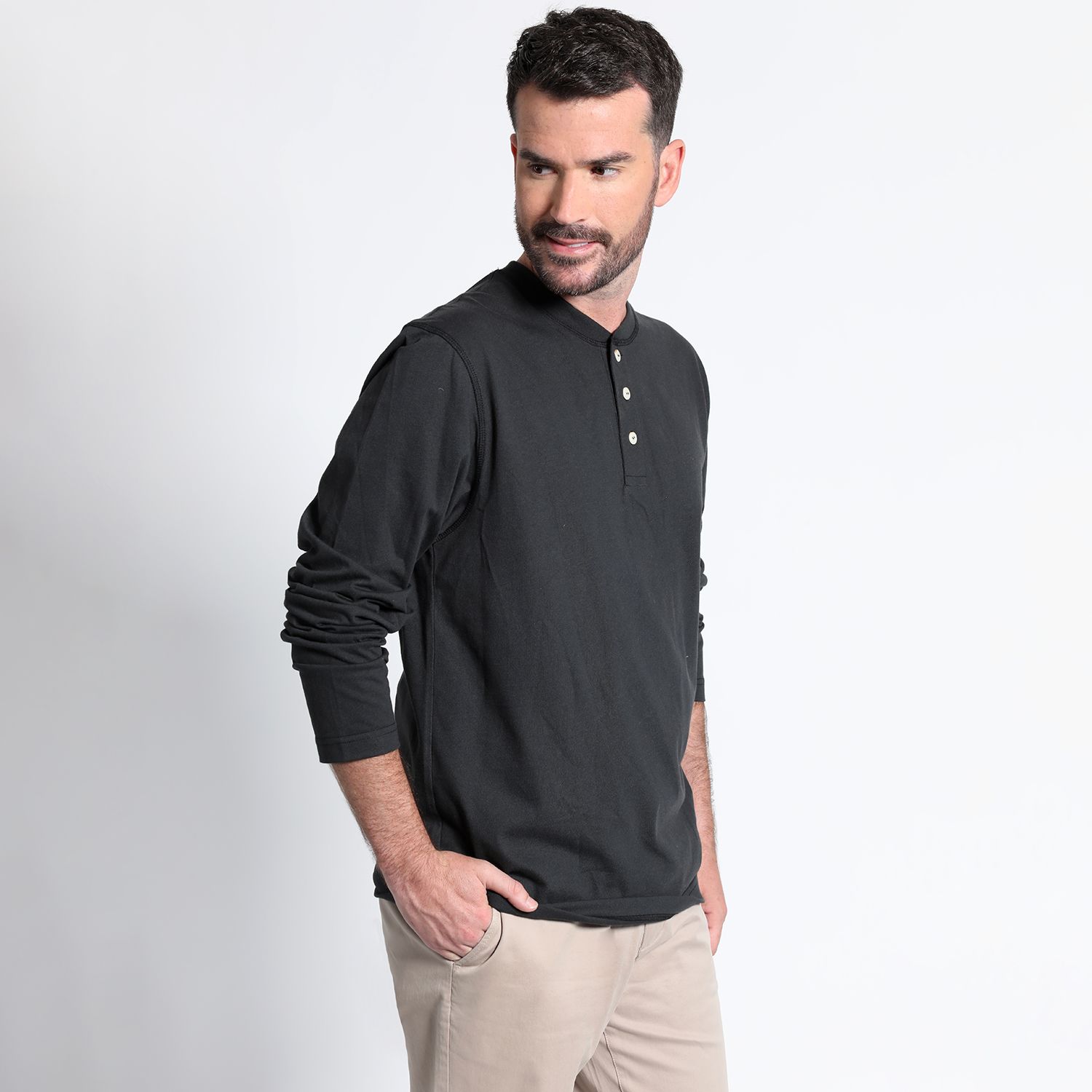 Polera Jersey Botones Manga Larga Regular Fit