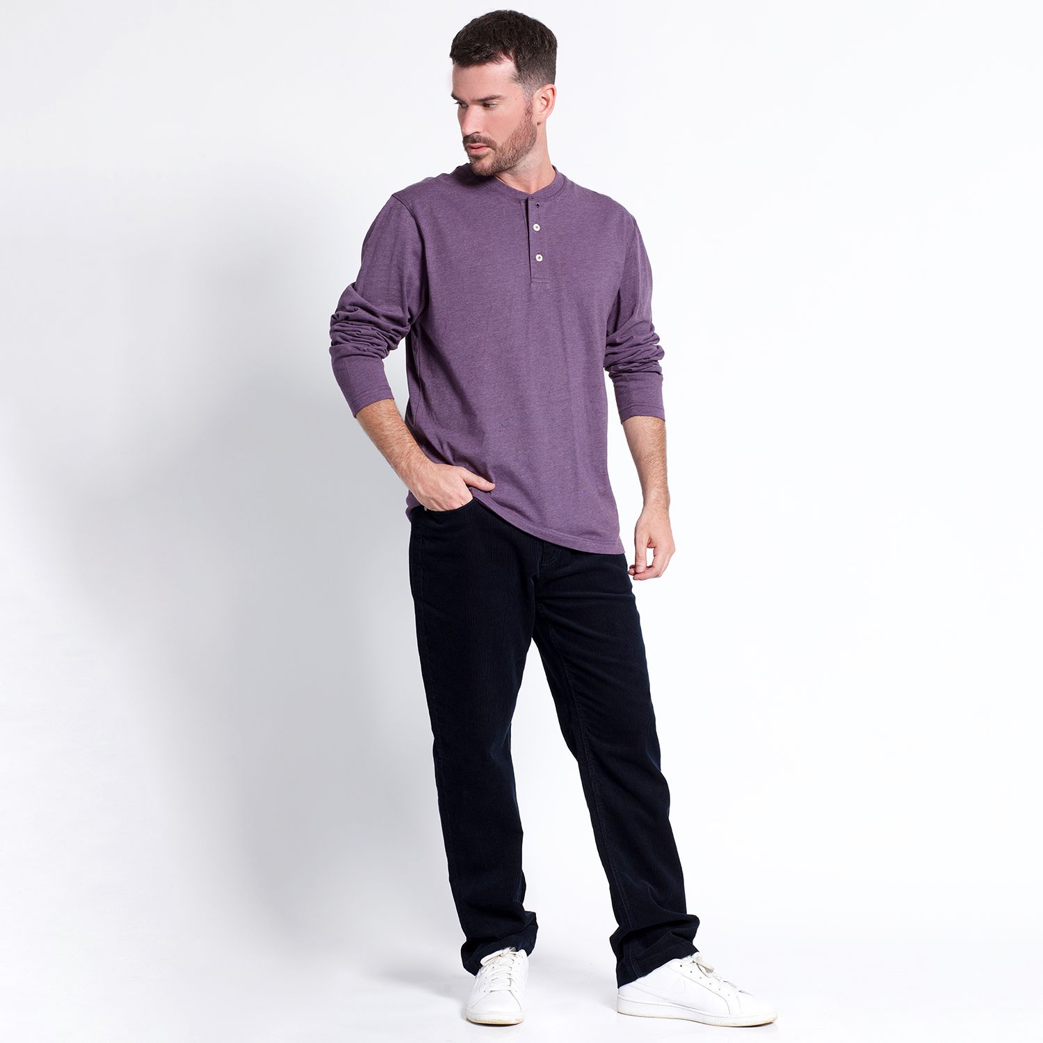 Polera Jersey Botones Manga Larga Regular Fit