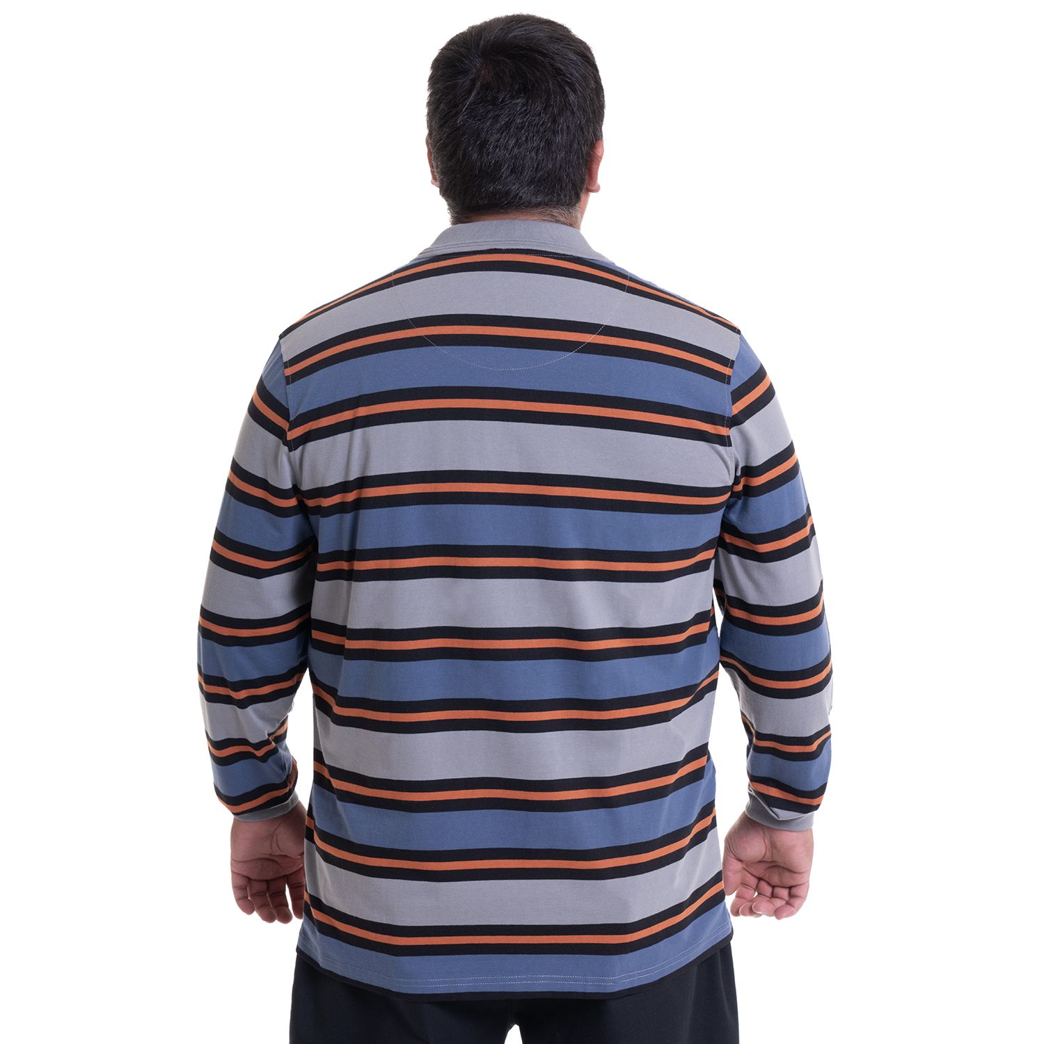 Polera Manga Larga Jersey Listada Cuello Camisero Regular Fit