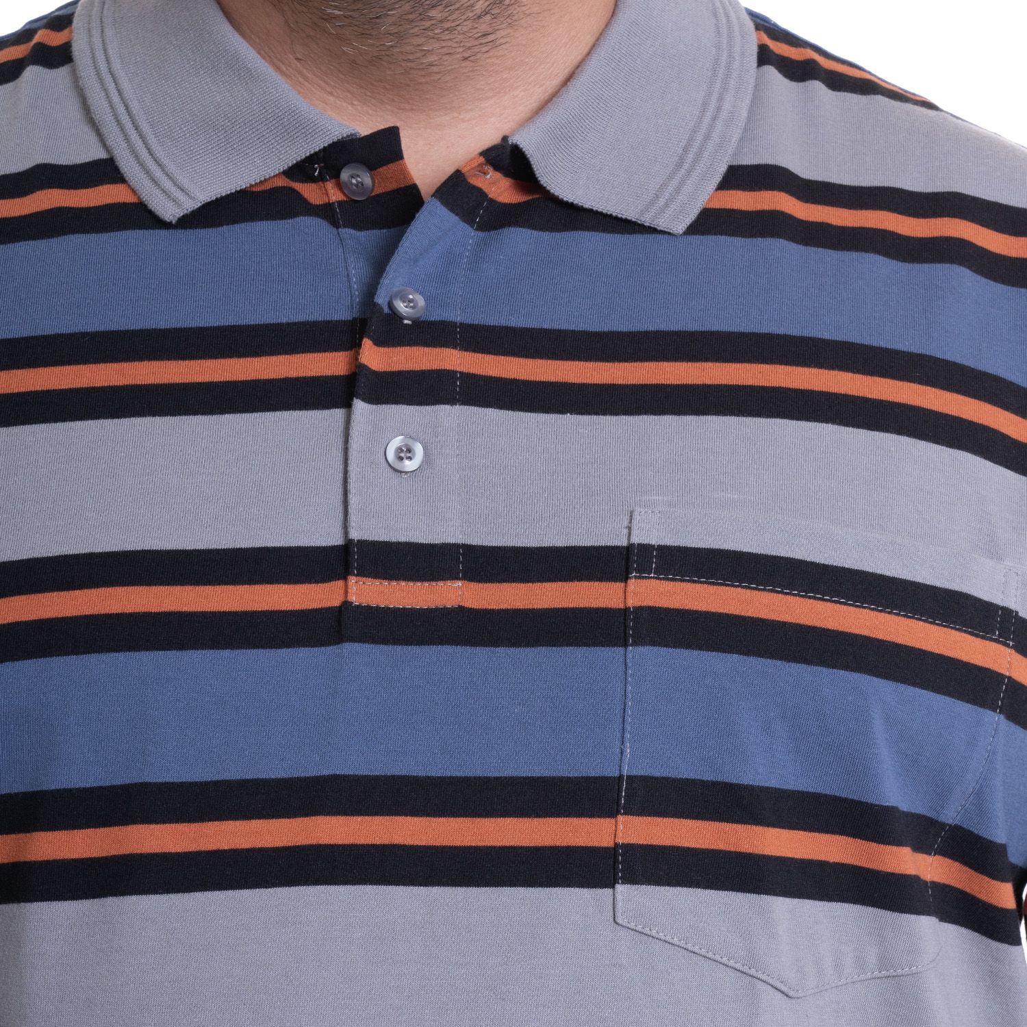 Polera Manga Larga Jersey Listada Cuello Camisero Regular Fit