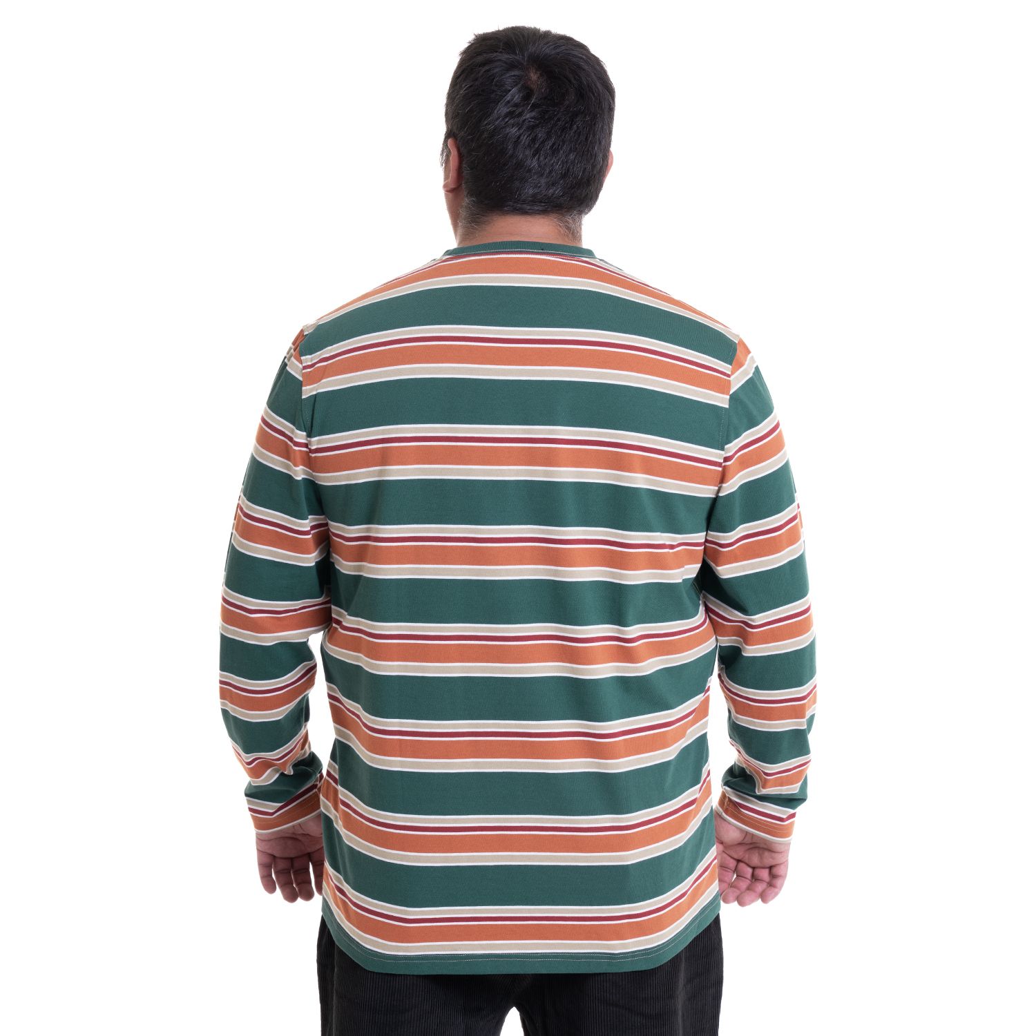 Polera Manga Larga Jersey Listada Cuello Redondo Regular Fit