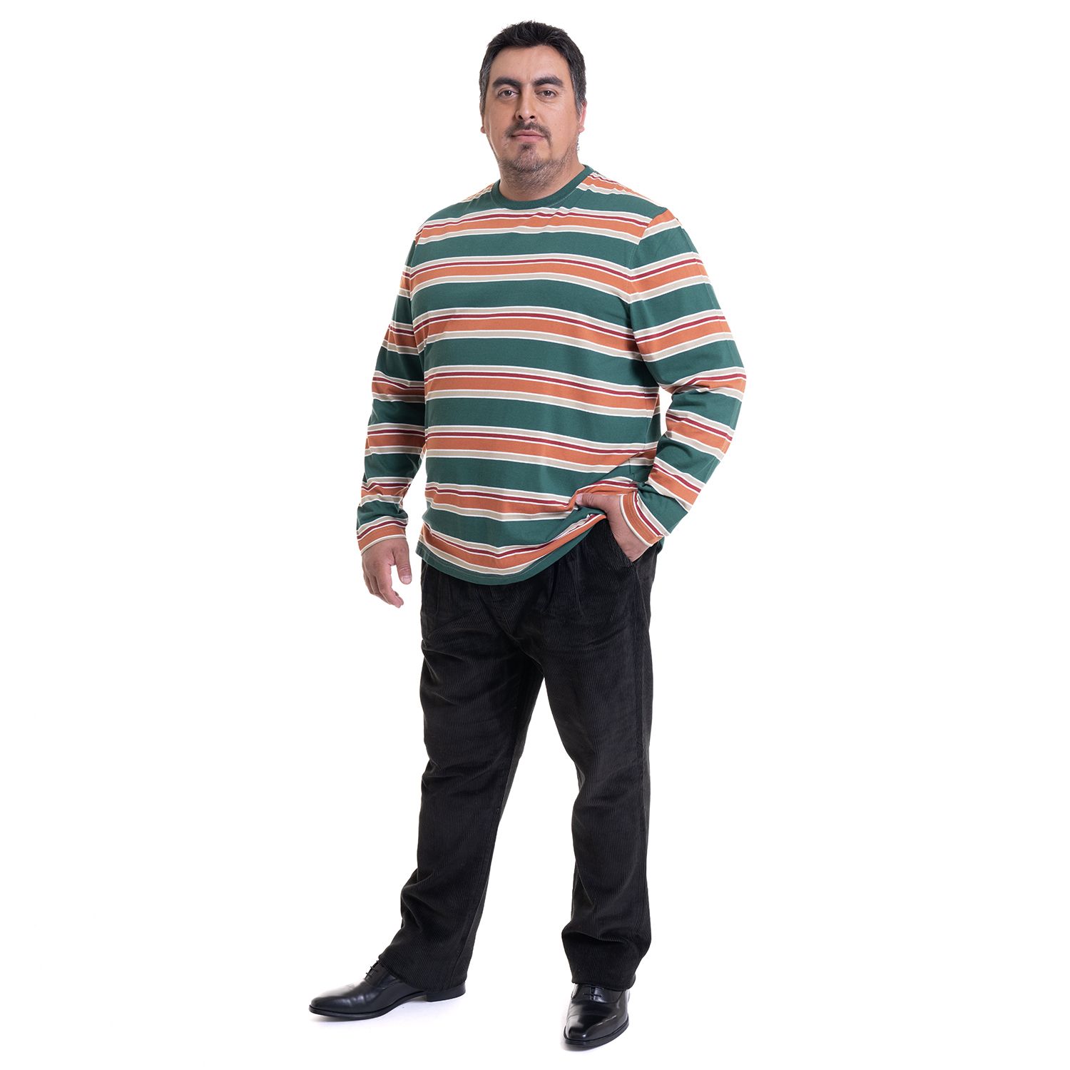 Polera Manga Larga Jersey Listada Cuello Redondo Regular Fit