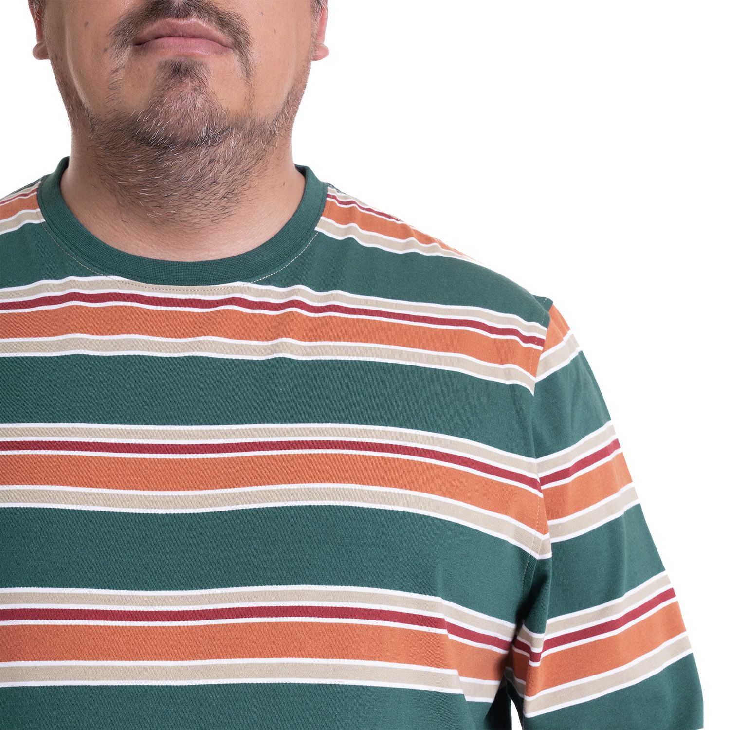Polera Manga Larga Jersey Listada Cuello Redondo Regular Fit
