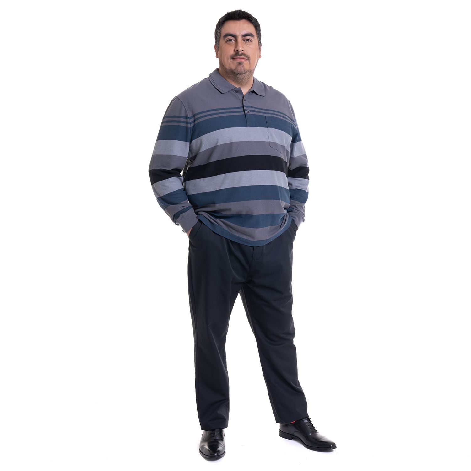 Polera Manga Larga Pique Listada Regular Fit