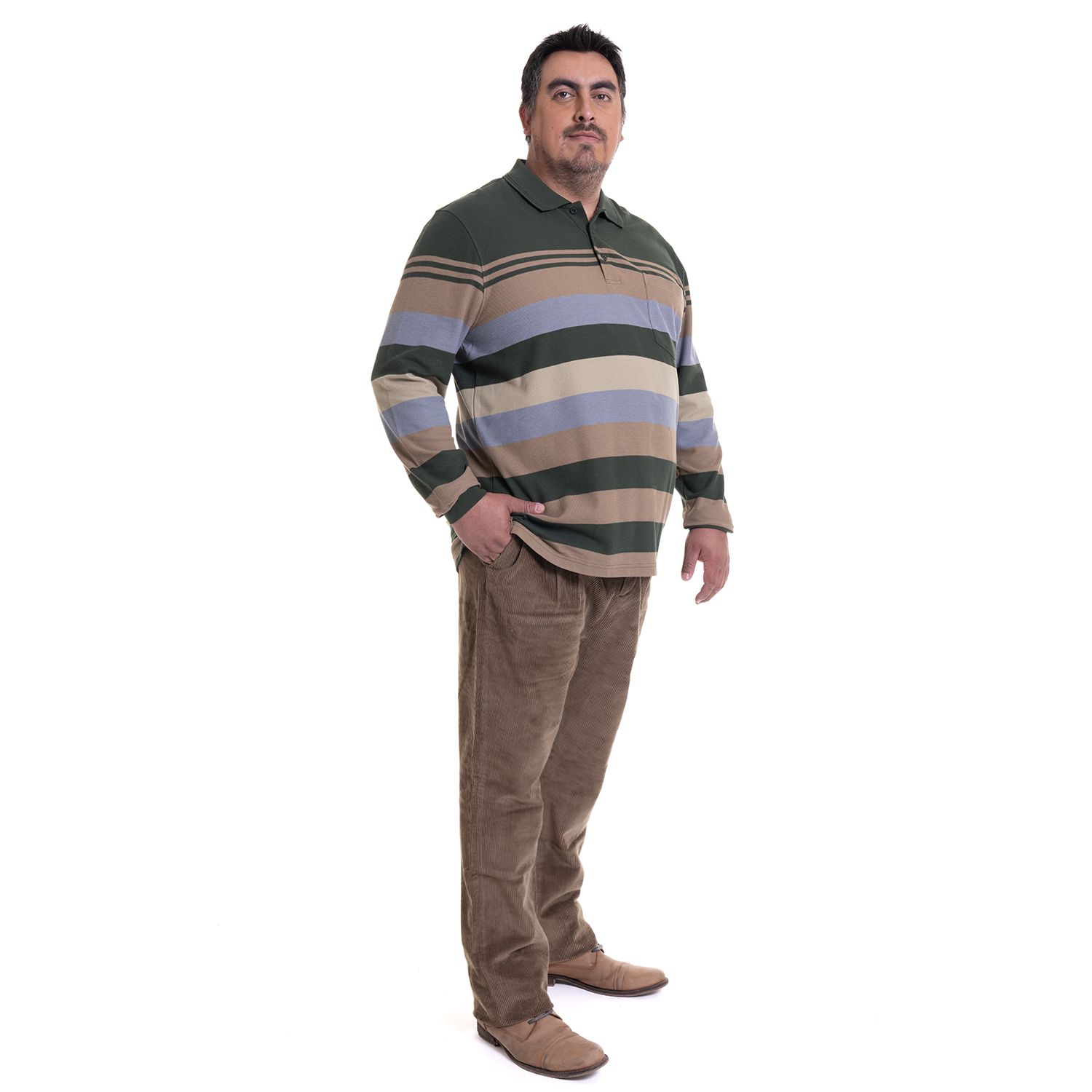 Polera Manga Larga Pique Listada Regular Fit