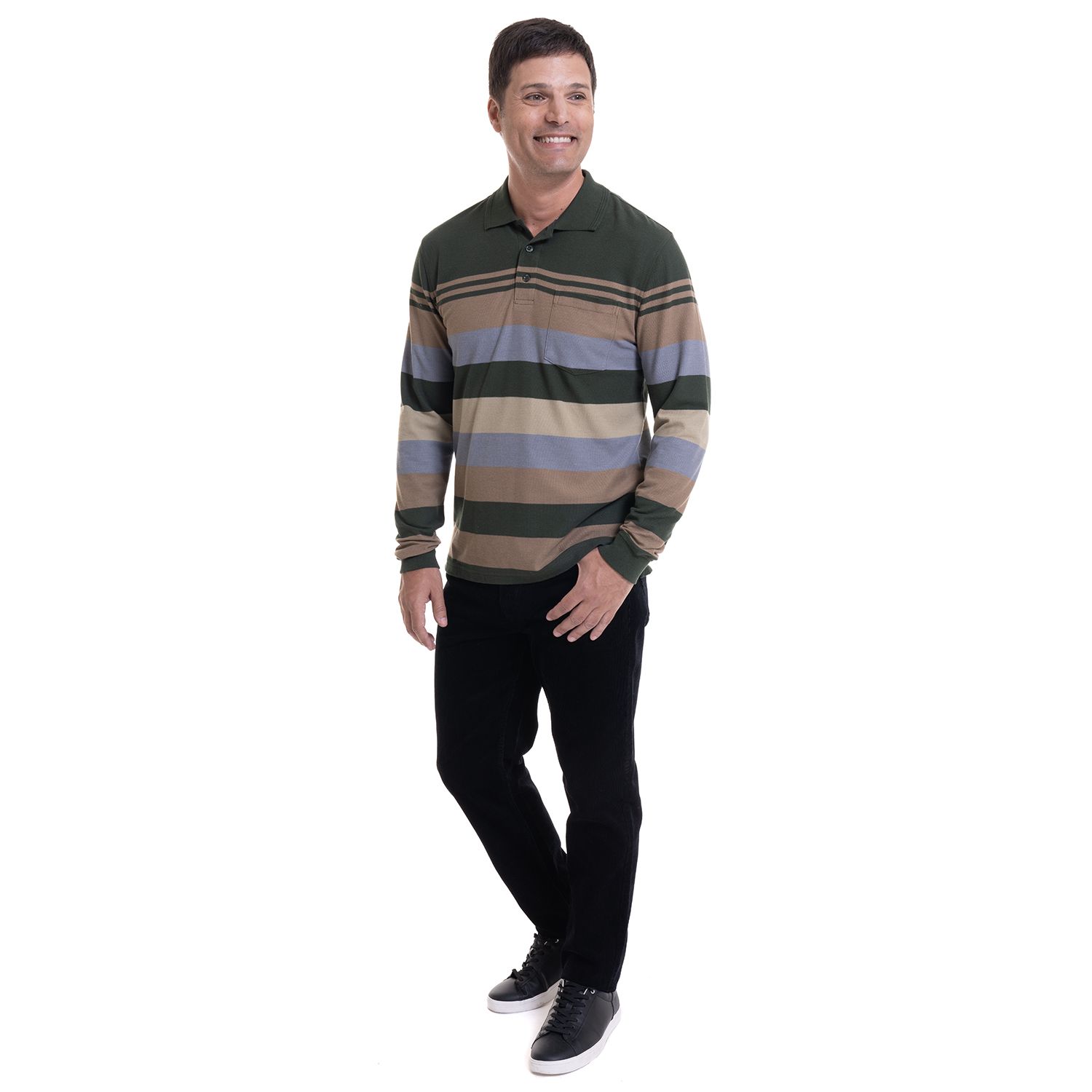 Polera Manga Larga Pique Listada Regular Fit