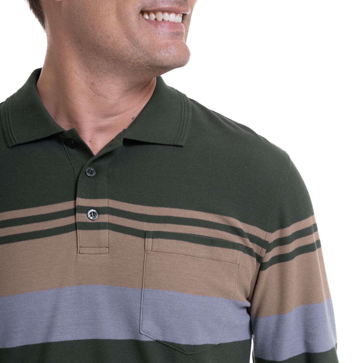 Polera Manga Larga Pique Listada Regular Fit