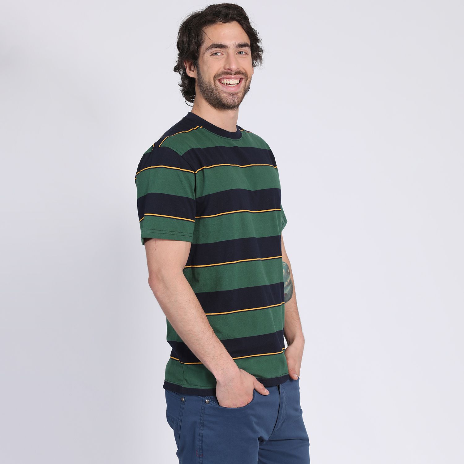 Polera Manga Corta Jersey Listada Cuello Redondo  Tallas Grandes