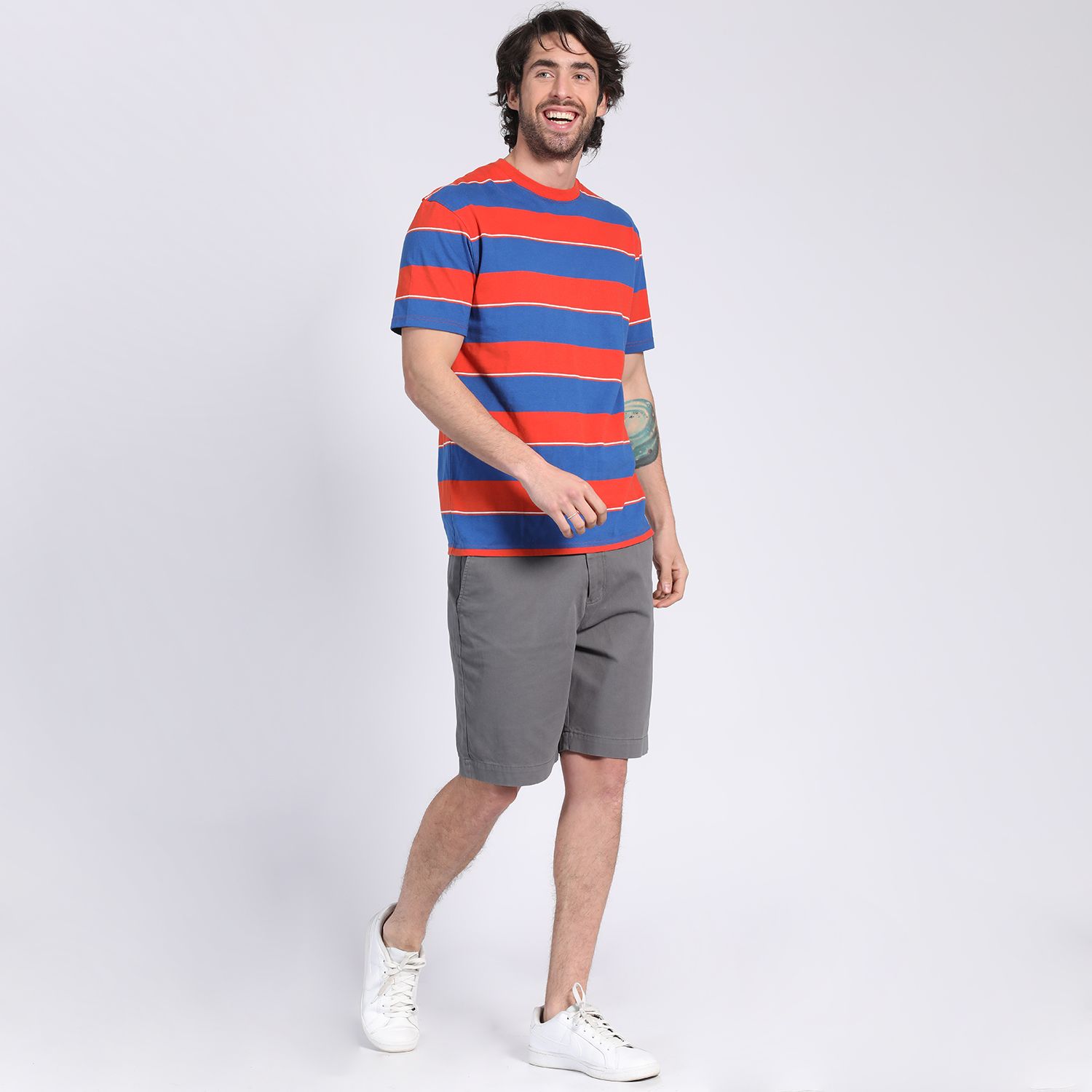 Polera Manga Corta Jersey Listada Cuello Redondo  Tallas Grandes