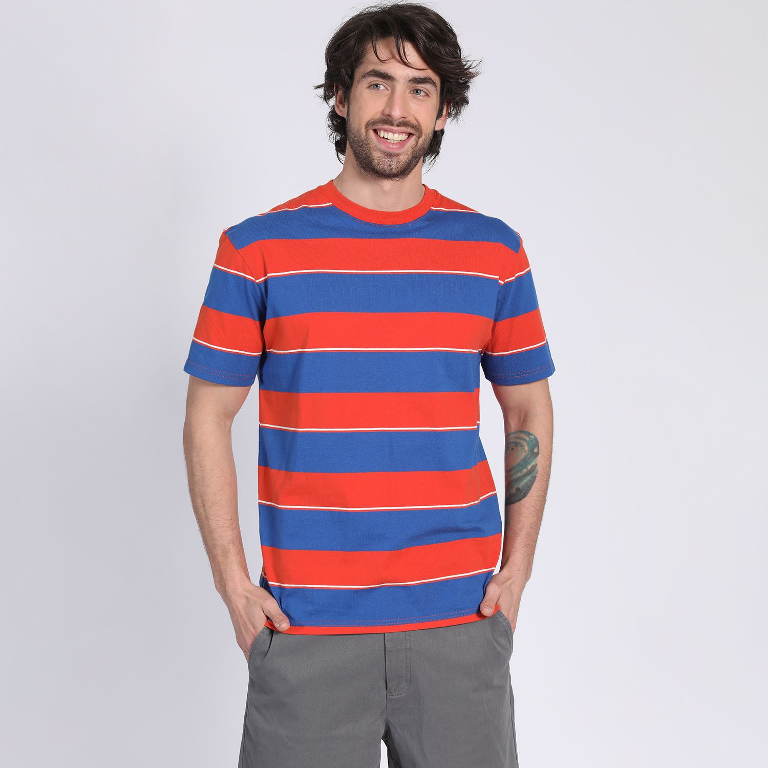 Polera Manga Corta Jersey Listada Cuello Redondo  Tallas Grandes