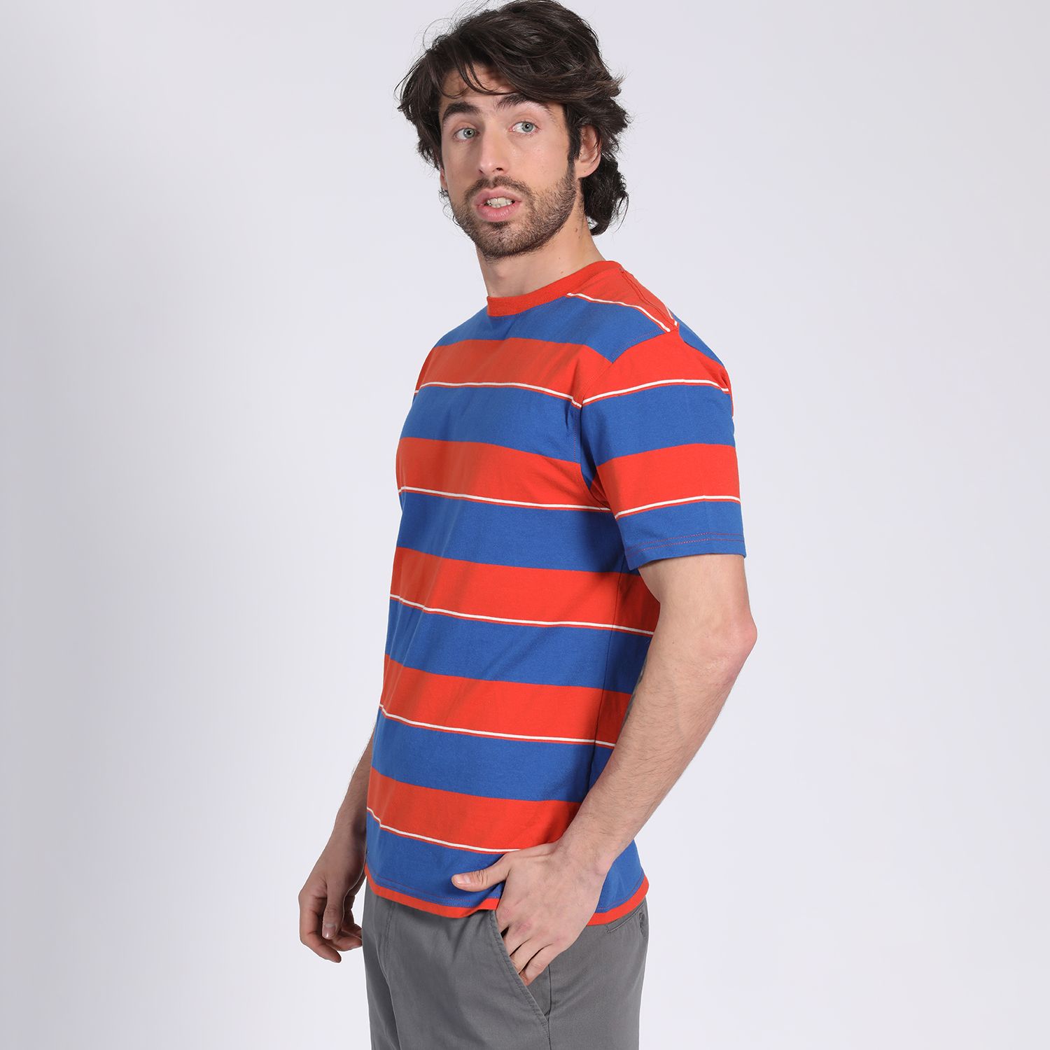 Polera Manga Corta Jersey Listada Cuello Redondo  Tallas Grandes