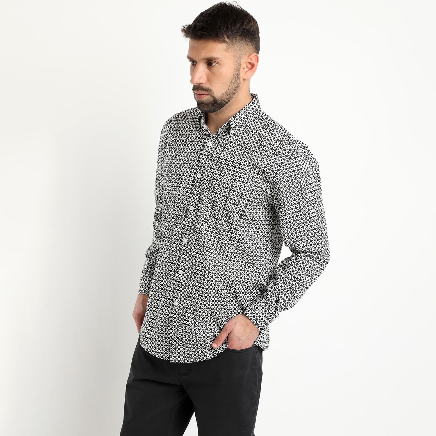 Camisa Sport Estampada Manga Larga Spandex