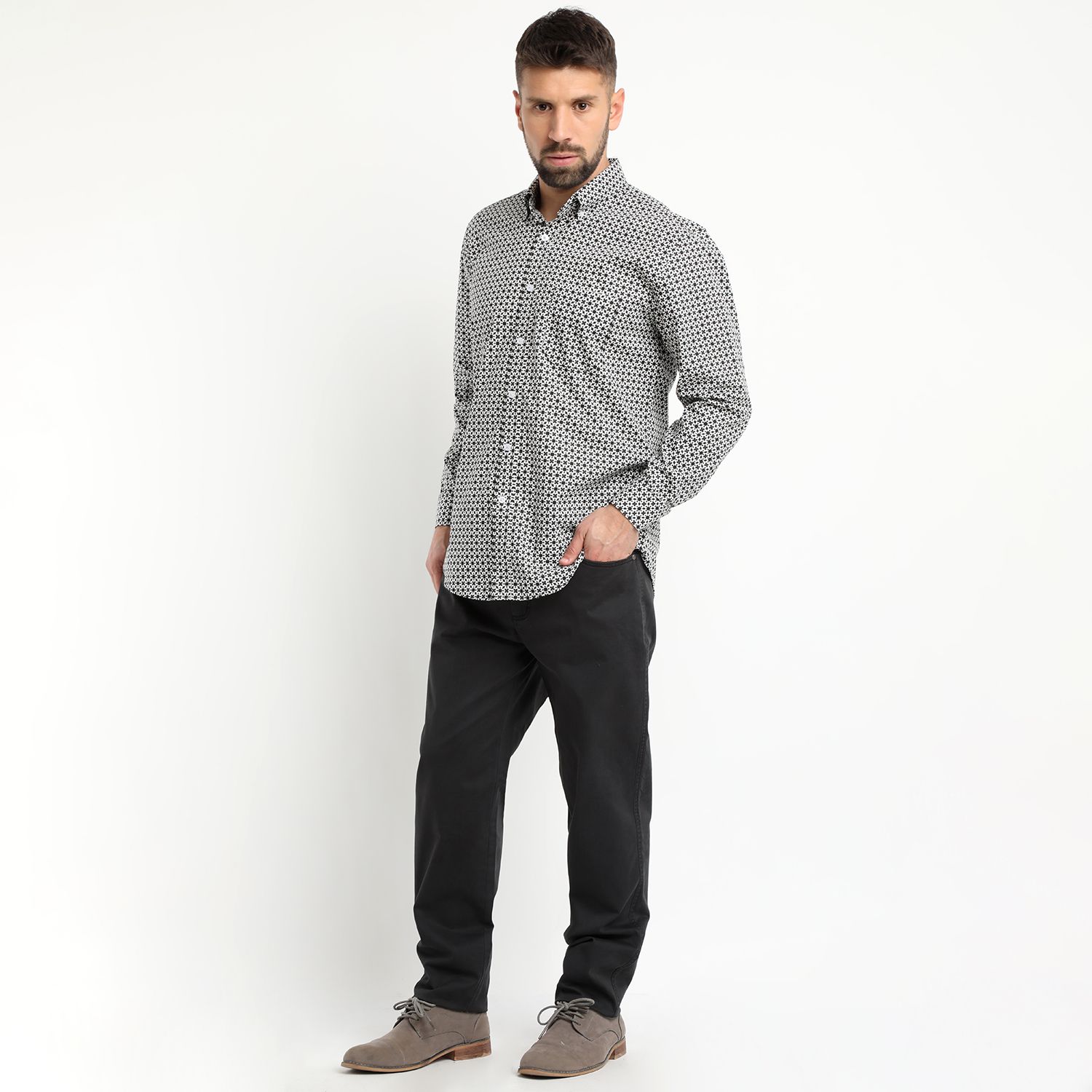 Camisa Sport Estampada Manga Larga Spandex