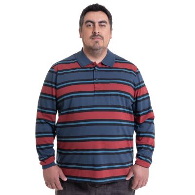 Polera Manga Larga Jersey Listada Cuello Camisero Regular Fit