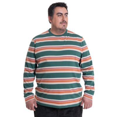 Polera Manga Larga Jersey Listada Cuello Redondo Regular Fit