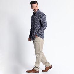 Camisa Oxford Estampada Manga Larga Slim Fit